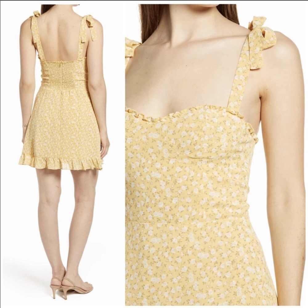 NWT REFORMATION Christine Yellow Mini Dress - Picture 2 of 7